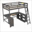 Lit mezzanine double en bois de pin avec bureau en U et amp; Rangement, brun antique - aucun sommier nécessaire-1160976682