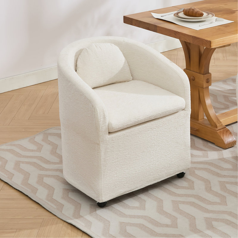 059-Ensemble de 1 fauteuil de salle à manger en chenille avec coussin de dossier et roues universelles, Beige