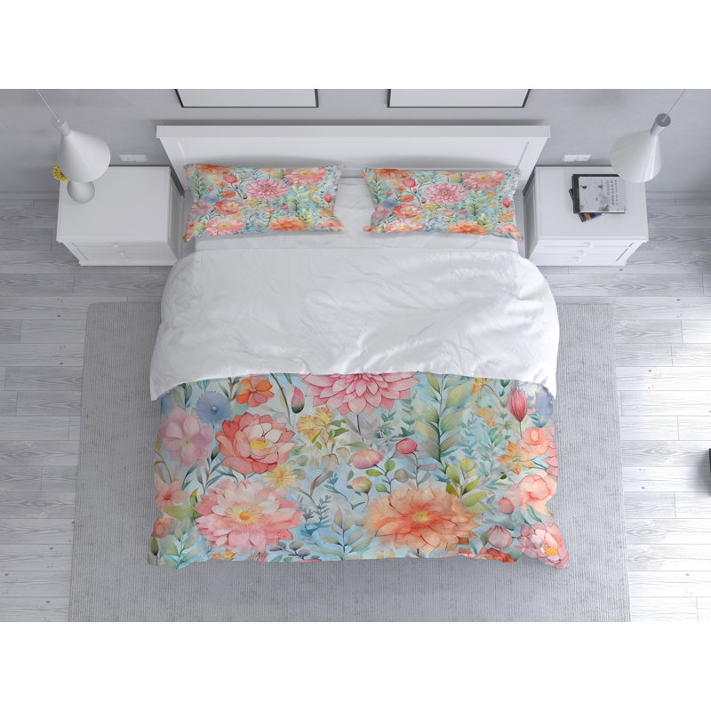 Floral Duvet Cover, King Duvet Cover + 2 King Shams