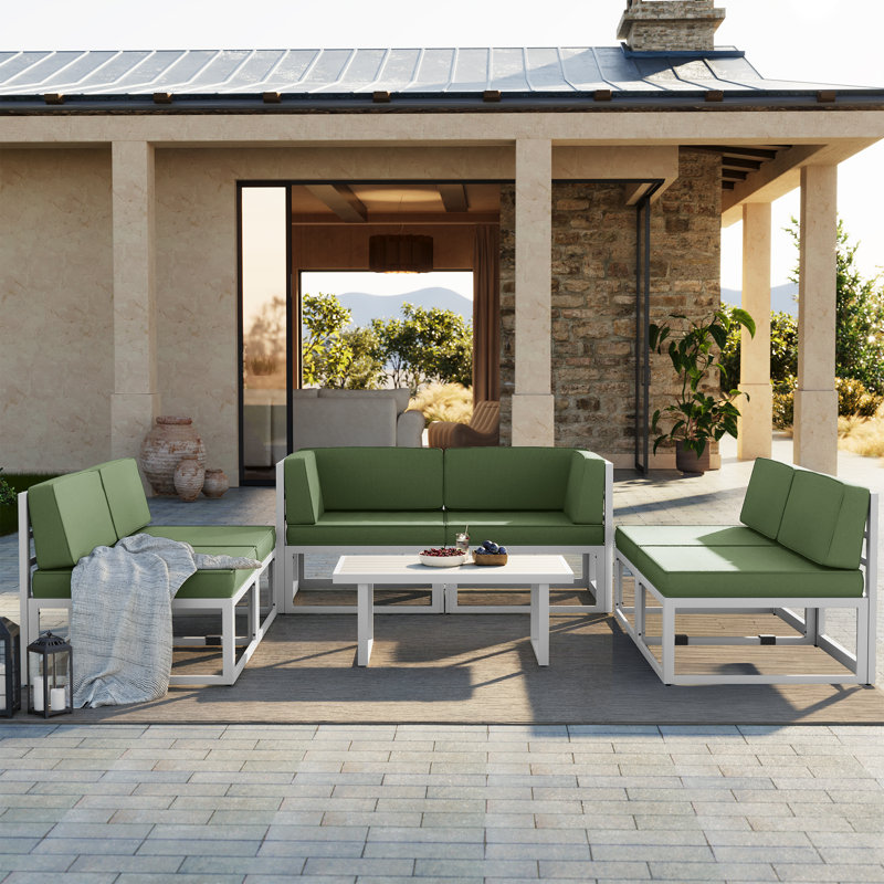 Outdoor Aluminum 6 - Person Sofa Seating Group, 4-Pieces Patio Conversation Set with Removable Cushions for Pool, Garden, Yard