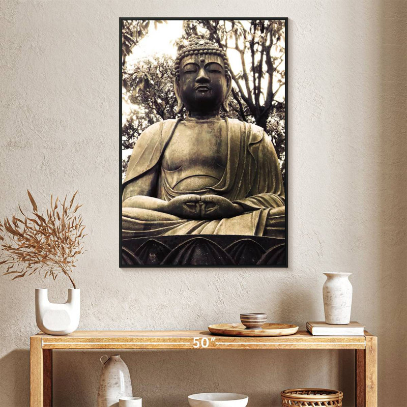 Statue de Bouddha japonais I, Cadre flottant noir, 27 po x 40 po