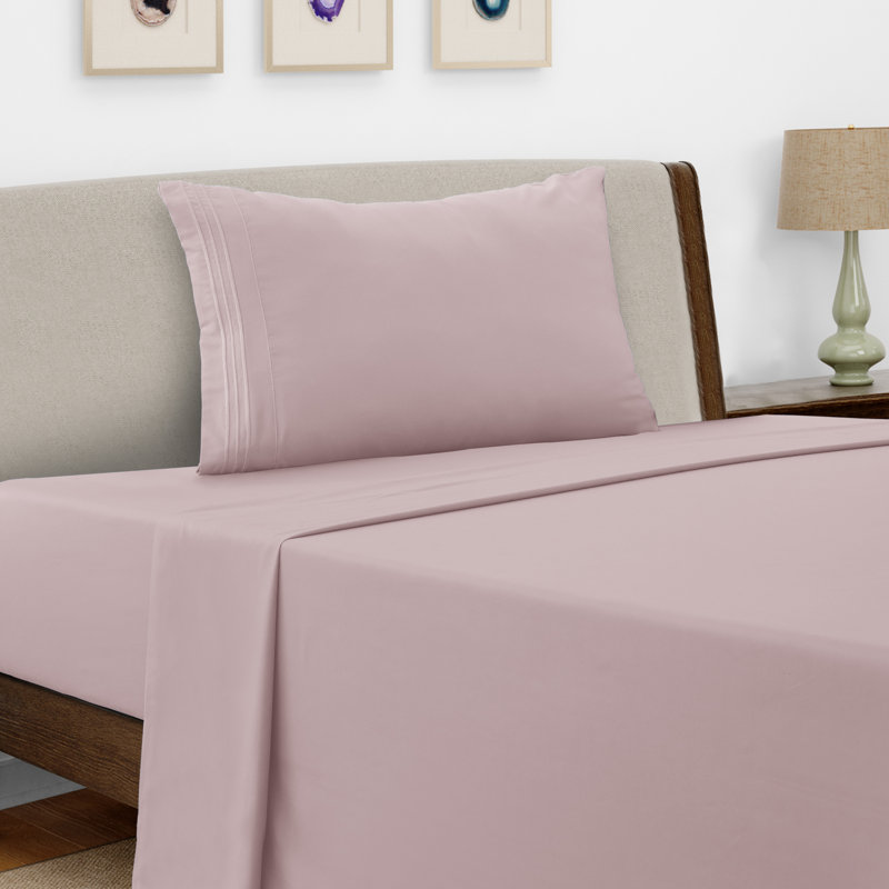 Lux Decor 4-Piece Ultra Soft Microfiber Sheet Set Deep Pocket Fitted Sheet, Wrinkle-Resistant & Easy Care Bedding, Baby Pink
