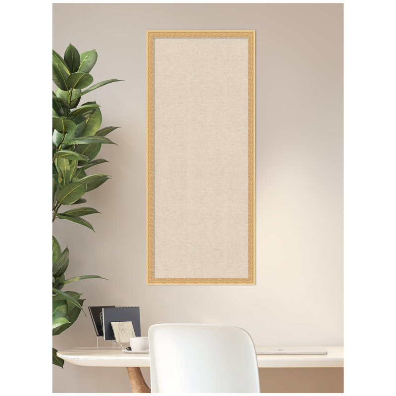 Kate and Laurel Framed Fabric Pinboard Neutral Weave Printed Linen Traditional Bulletin Board for Use as a Vision Board or Wall Organization
