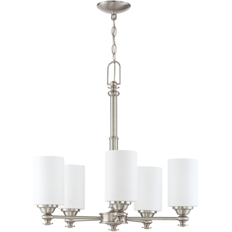 Lustre cylindrique 5 lumières à abat-jour Nazler, Nickel brossé