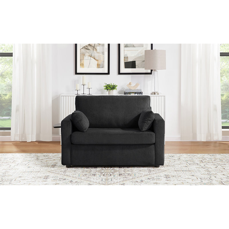 Lit simple convertible de 47,2 po avec espace de couchage pliable, table d'appoint pour ordinateurs portables et livres, accoudoirs rechargeables, télécommandes de rangement, coussins lombaires, revêtement en velours côtelé doux à usage domestique, noir