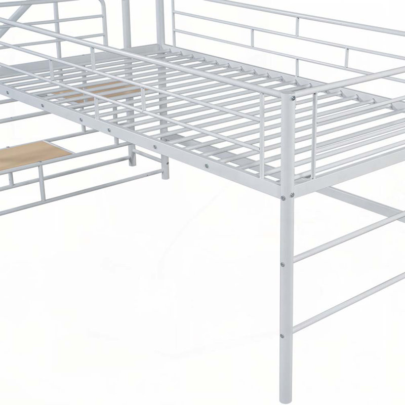 Lit mezzanine moyen avec escalier de rangement, simple, blanc, Blanc