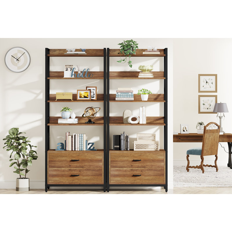 2 Drawer Bookcase Tall Bookshelf, Brown/Black