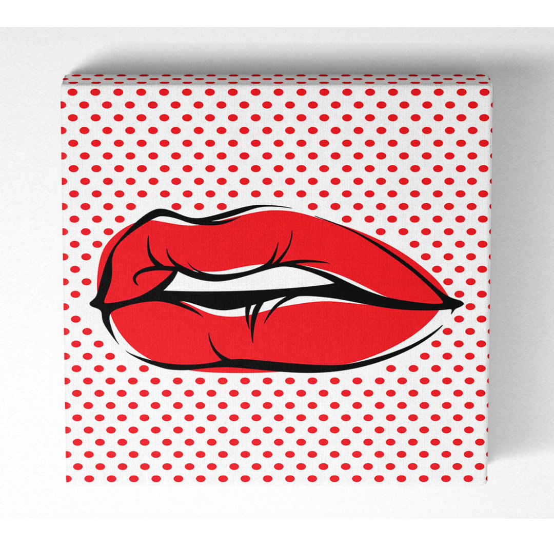 Red Lips On Pokerdots - Leinwanddrucke auf Leinwand