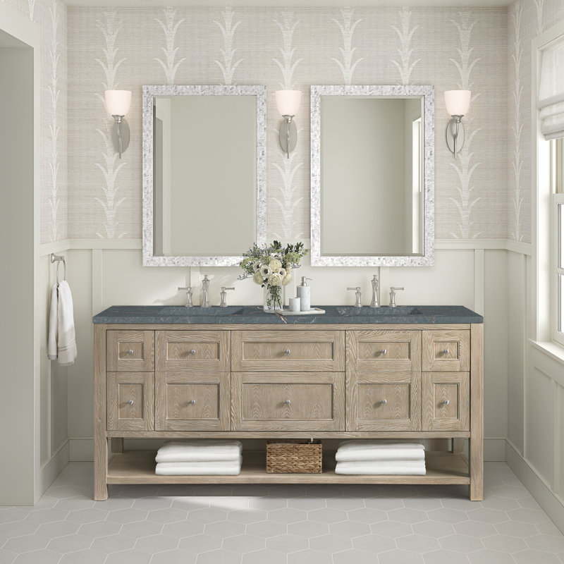 Breckenridge 72'' W Double Vanity, Whitewashed Oak, 8" Widespread, Parisien Bleu