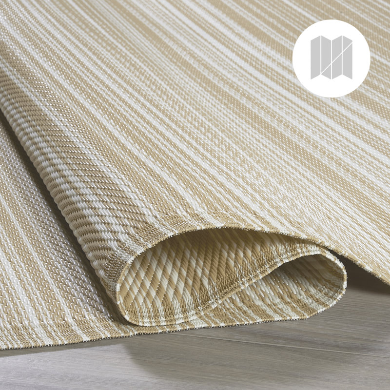 Krasnow Outdoor Rug Recycled Plastic Waterproof Patio, Havana - Beige, Rectangle 5' x 8'