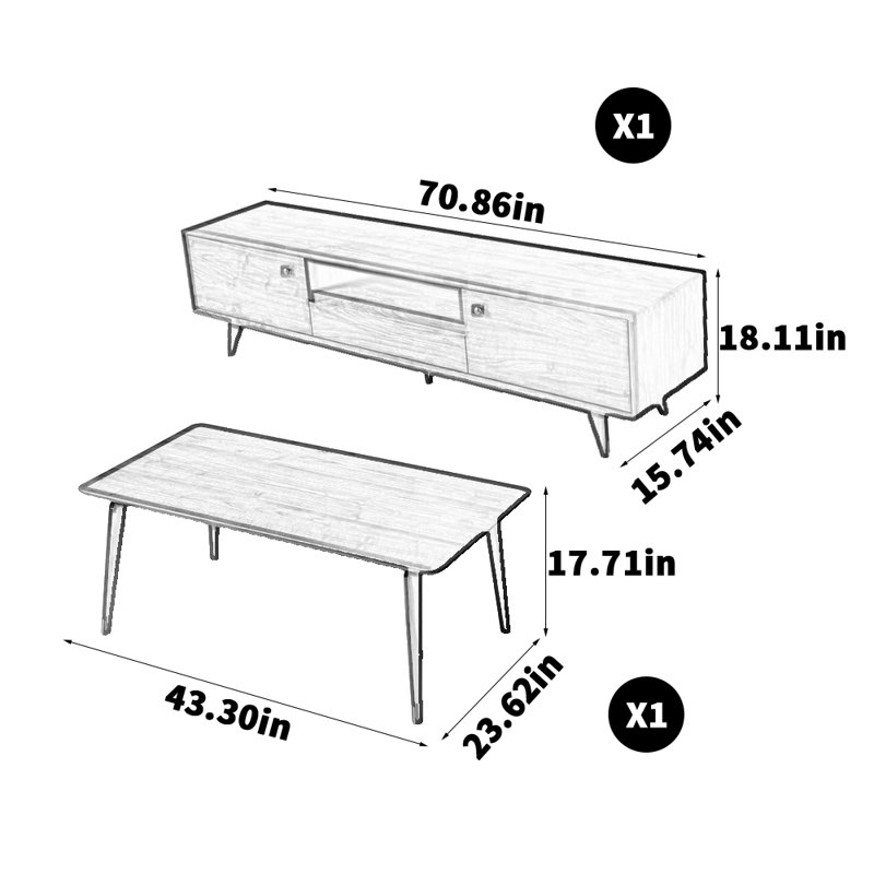 Modern simple TV cabinet coffee table set