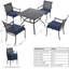 Ensemble de salle à manger 5 pièces en métal pour l'extérieur avec chaises à dossier en treillis et coussins bleus-2040066052