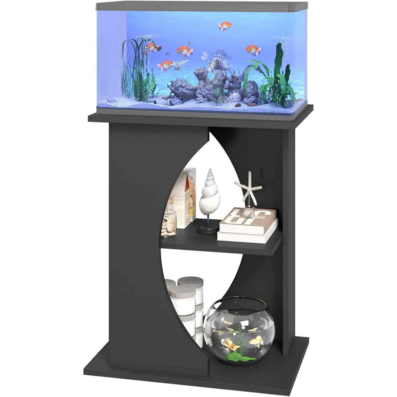 Support d'aquarium de 10 gallons, support d'aquarium en bois avec tablettes de rangement à 3 niveaux, noir
