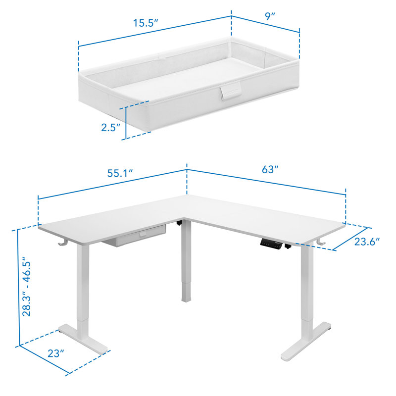 Grand bureau ajustable électrique Mount-it pour les coins, bureau debout avec ajustement ergonomique en douceur