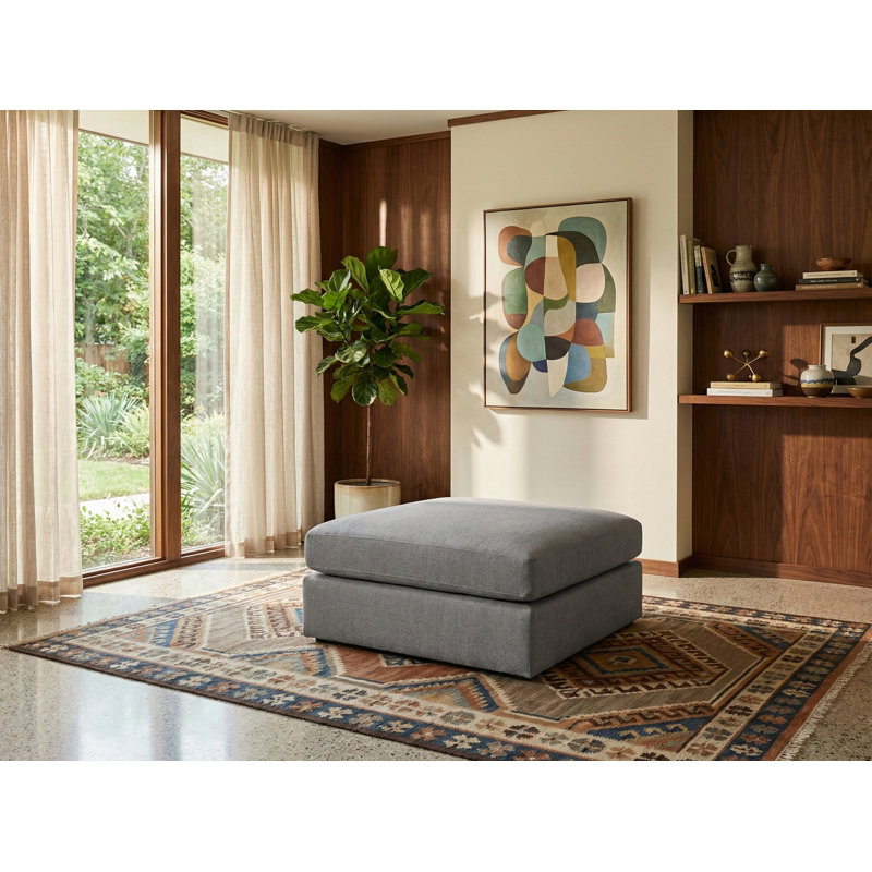 Itoro Upholstered Ottoman, Grey Linen Textured Fabric
