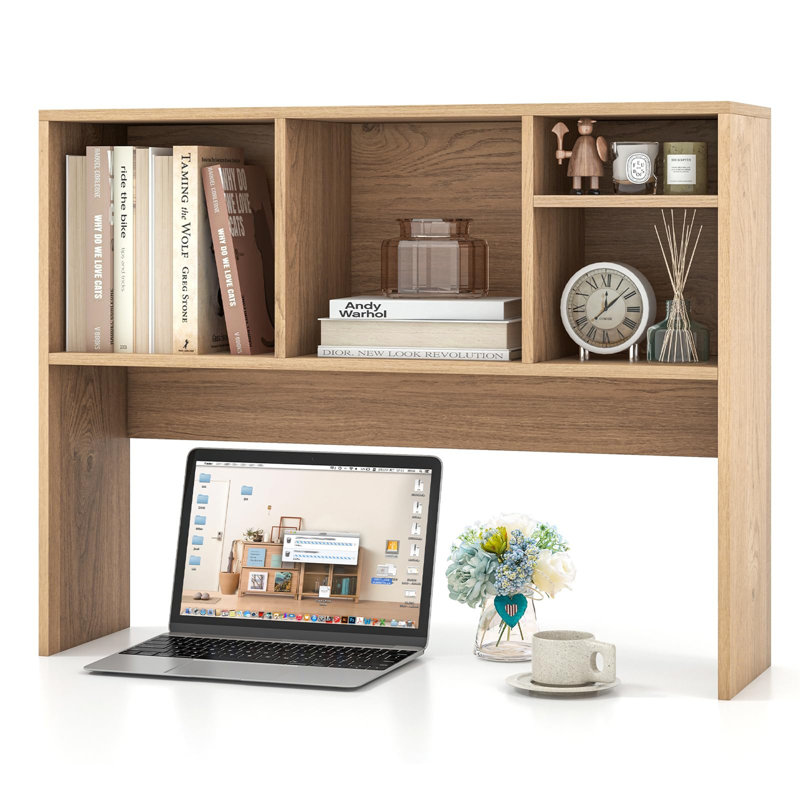 Tabletop Bookcase, Wooden Tabletop Bookcase With 4 Compartments And Open Back Compartment, Yellow
