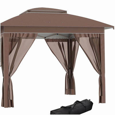 Tente à auvent avec filet et sac de transport Outsunny 12 pi x 12 pi, abri soleil instantané avec abri de 137 pieds carrés, tentes pour fêtes, hauteur réglable, pour l'extérieur, le jardin, le patio, le beige et le brun