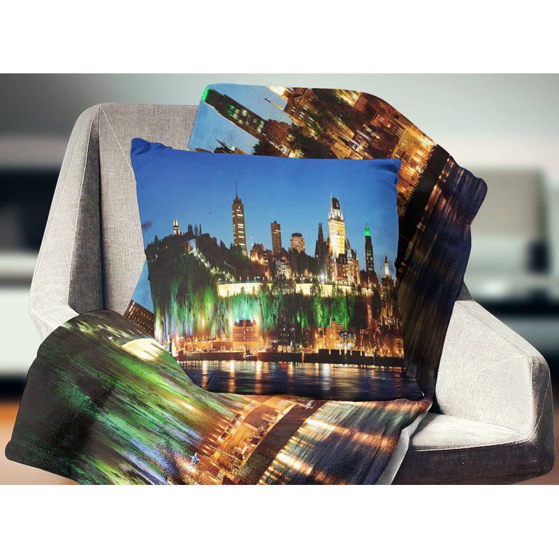 Coussin lombaire panoramique Cityscape City, 16 po x 16 po, Carré