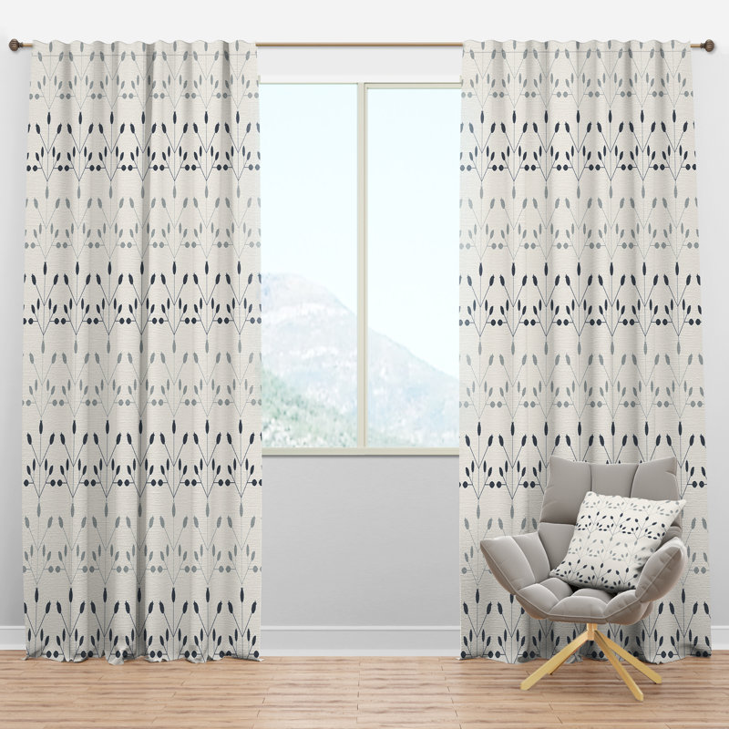 Floral Retro Botanical Pattern I - Mid-Century Curtain - Velvet Room darkening - 1 panel, 52"W x 84"L