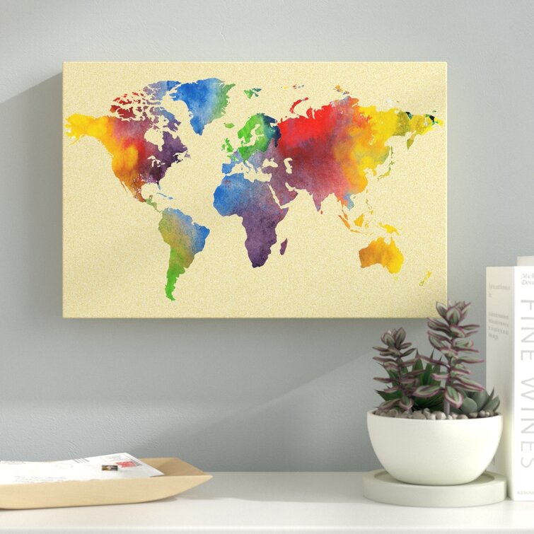 Rainbow Watercolor World Map wall mural