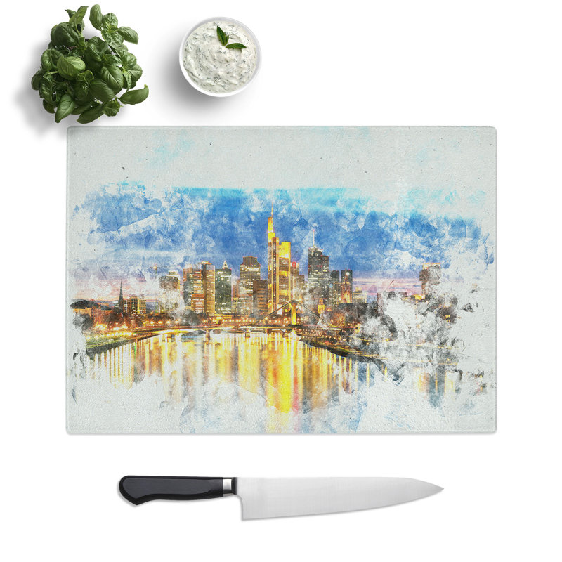 Tempered Glass Reflections of the Frankfurt Skyline Chopping Board, 28.5 cm x 39 cm