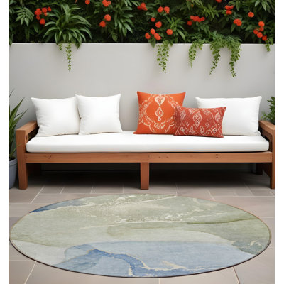 Tapis d'intérieur rond lavable abstrait bleu et vert 8 pi