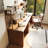 Nut-brown + Black Rectangular Solid Wood + Iron with 3 drawers desk-399770618