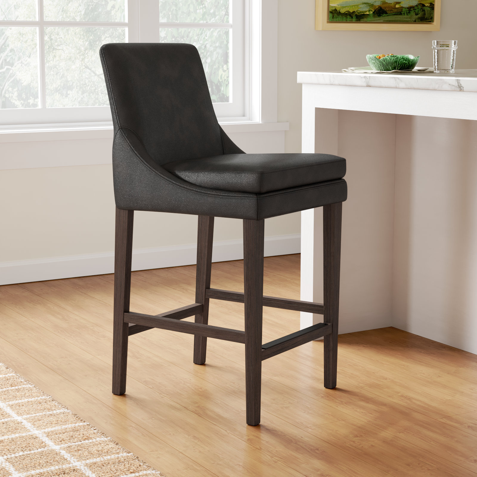 Niara Bar and Counter Stool, Counter Stool (26” Seat Height), Impression Dark Gray Genuine Leather/Dark Brown