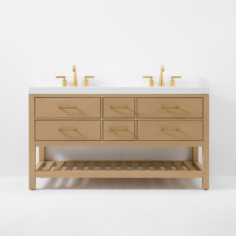 Elizabeth 60'' W Double Vanity, Pure White Quartz, Oak/Rose Gold