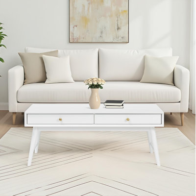 Dorsey 46" Mid-Century Coffee Table with Storage Drawers and Solid Wood Legs