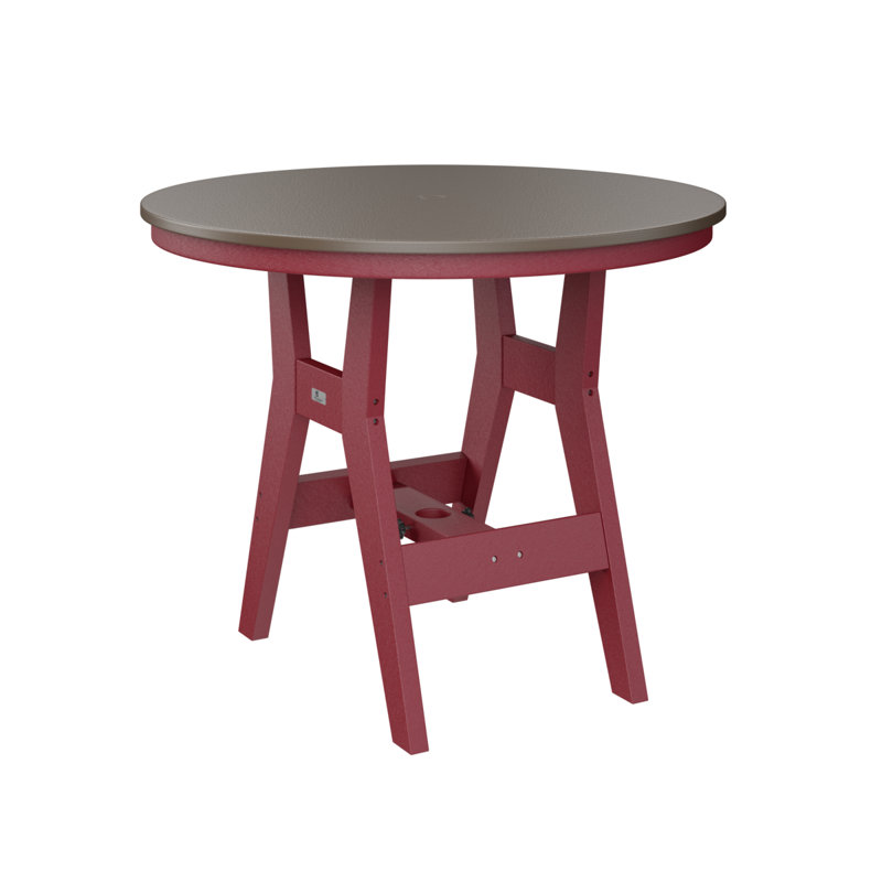 Berlin Gardens Harbor Round Bar Table, Hammered Top Bronze, Scarlet Red, 38.87" H x 38" W x 38" D