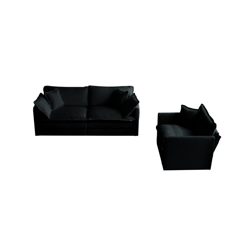 2 pièces et chaise en chenille noire. Structure solide en bois massif. Revêtement en chenille fine. Rembourrage en mousse souple. Combinaisons de sièges adaptables. Assemblage simple