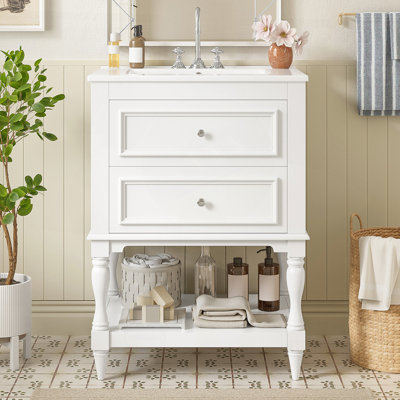 Meuble-lavabo 24 po avec lavabo en céramique 24 po, 2 tiroirs et tablette ouverte pour un rangement élégant