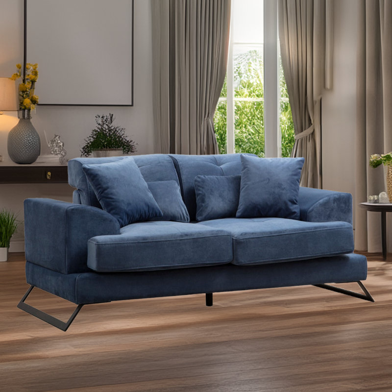 2-Seat Sofa Loveseat With Adjustable Backrest Mechanism, Navy Blue