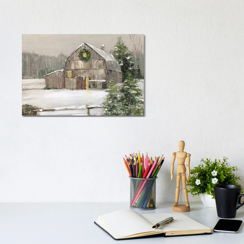 «Winter Barn» par Sally Swatland - reproduction d'art, Pas de tapis, Toile tendue, H 8 po x l 12 po x P 0,75 po