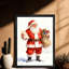 Père Noël noir encadré noir avec poignées de lettres des Fêtes, art mural, réalisme aquarelle, impressions encadrées-1382332896