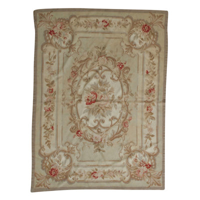 Hand-Knotted High-Quality Green and Beige Area Rug