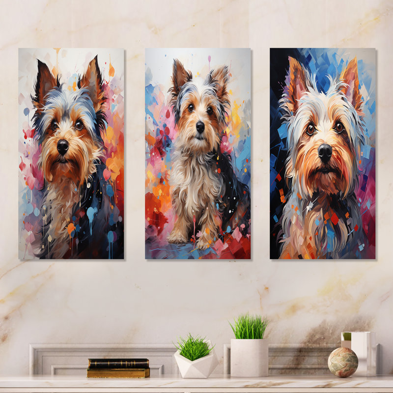 Doge Yorkie Reverie - Dog Metal Wall Art Prints Set Of 3, 28" H x 36" W
