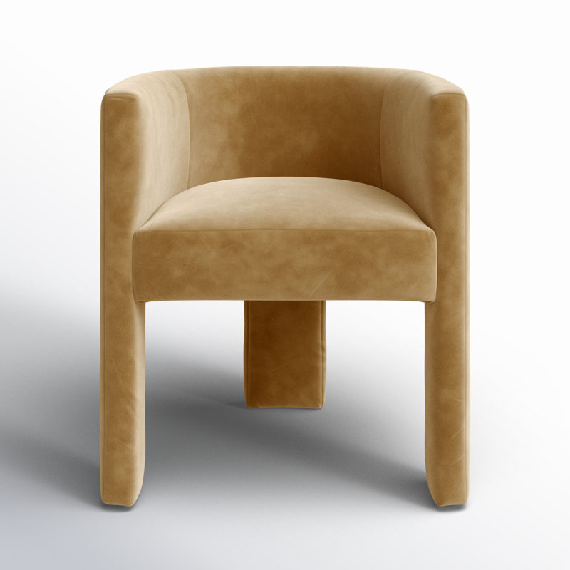 Camel Velvet Upholstered Low Back Arm Chair with Pine Wood Frame