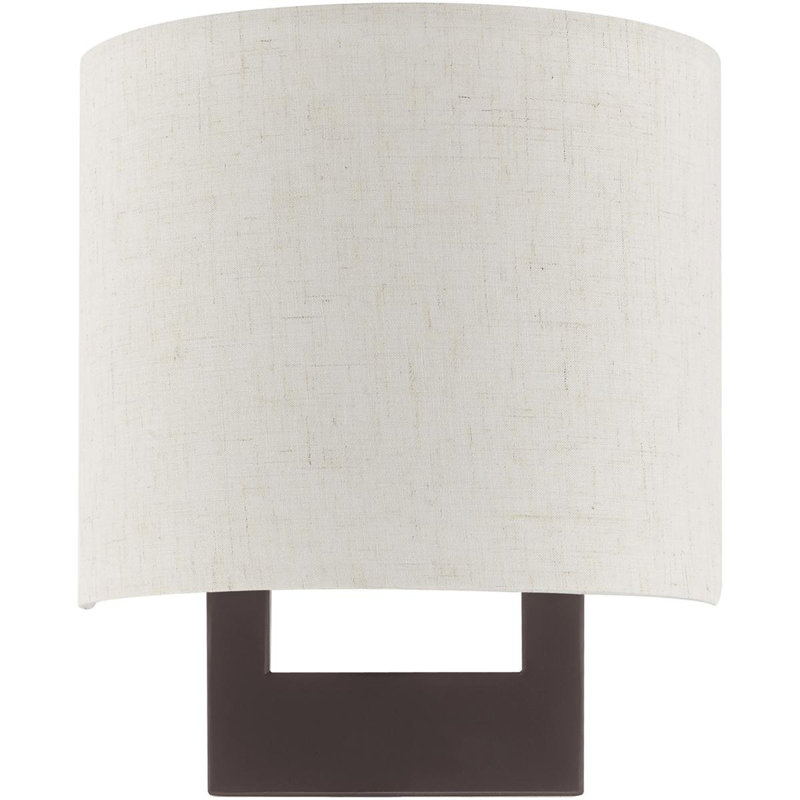 Bronze ADA Wall Sconce, 8" with Handcrafted Oatmeal Fabric Shade - 1 Light