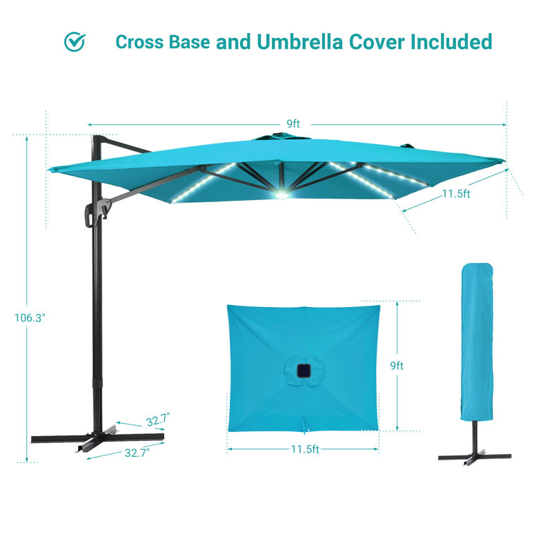 Parasol rectangulaire suspendu en porte-à-faux 138 "x 108" Salton, Bleu lac