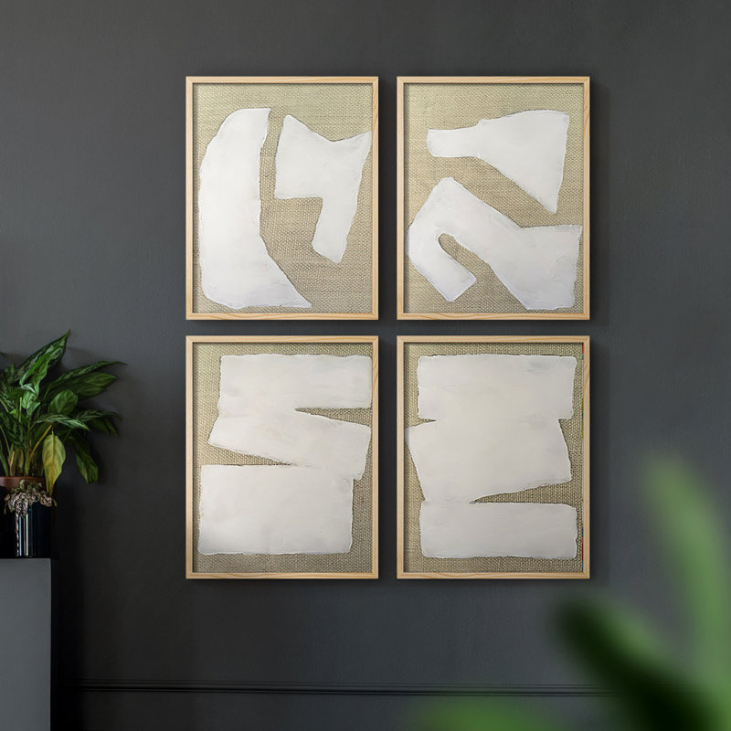 «Wabi Sabi Linen I», ensemble de 4 reproductions encadrées, Naturel, H 10 po x l 8 po