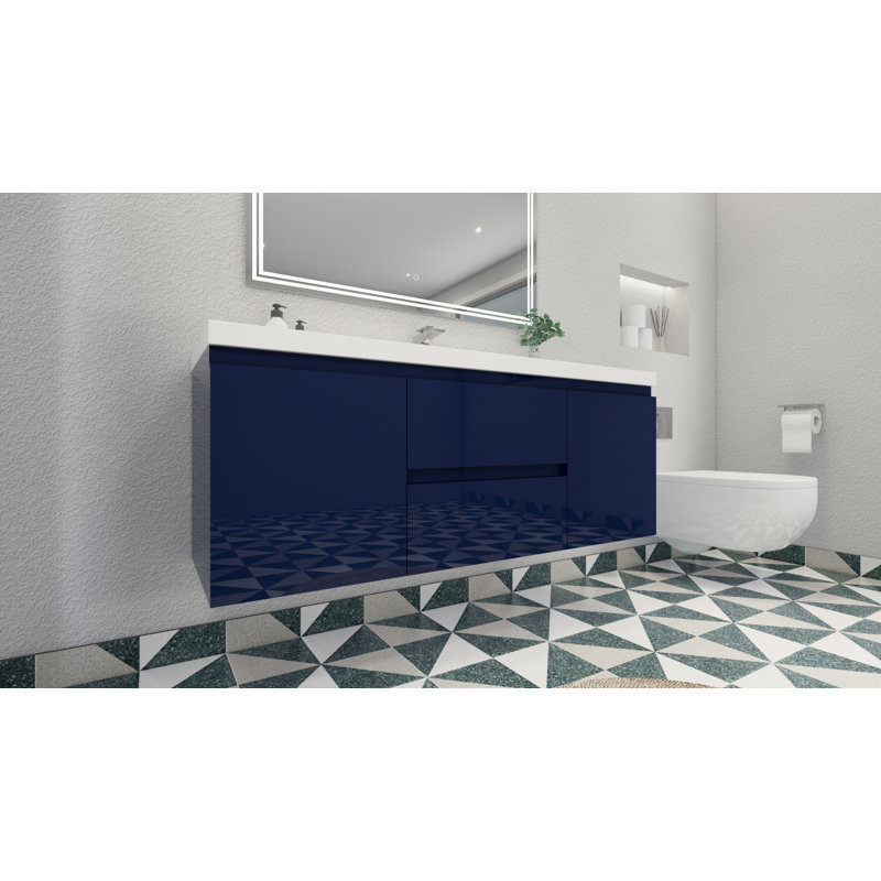 59'' Single Bathroom Vanity with Acrylic Top, Hight Gloss Night Blue