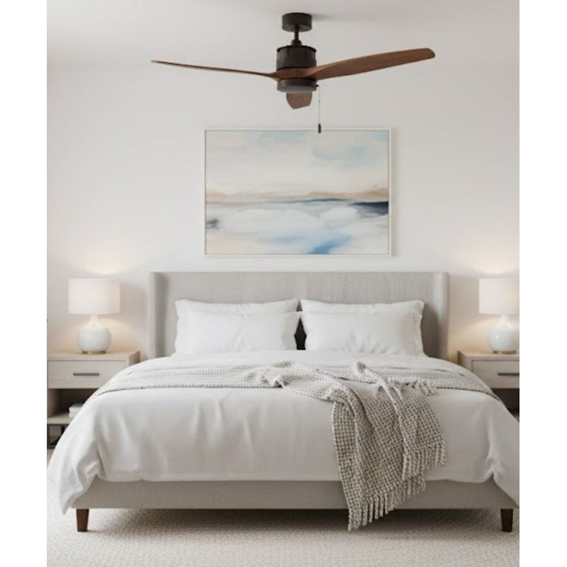 52" Torque 3-Blade Ceiling Fan Oil Rubbed Bronze Finish and Walnut Blade Finish with Pull Chain