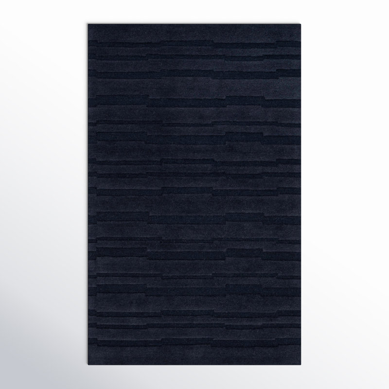 Fairborn Solid Color Hand Tufted Cotton/Wool Area Rug in Black, Rectangle 5' x 8'