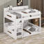 Lit superposé grand sur grand avec tablettes de rangement et ports USB, lit superposé en bois massif avec échelle et garde-corps-123077618