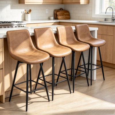 Ensemble de tabourets de bar modernes à hauteur de comptoir, chaises d'îlot de cuisine rembourrées en similicuir avec dossier ergonomique, coutures en dents de scie, pieds fuselés en métal, capacité de 350 lb