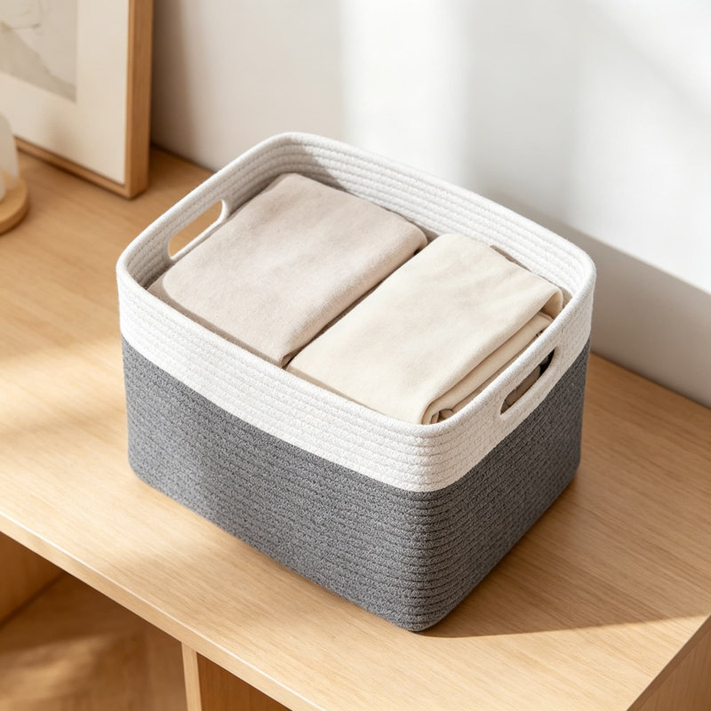 Paniers de rangement en corde de coton avec poignées, 4 boîtes de rangement tissées pour tablettes, solutions de rangement décoratives et polyvalentes