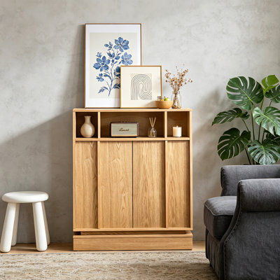 Buffet avec rangement, buffet cannelé de ferme avec 2 portes et tablettes réglables, meuble télé, armoire de rangement pour le vestibule, le vestibule, la cuisine, le salon et la salle à manger