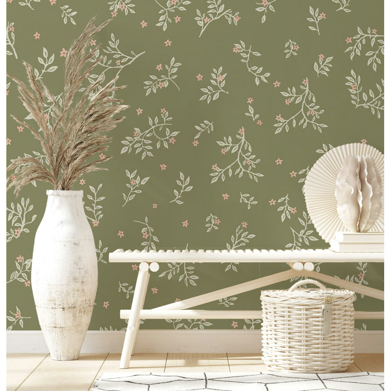 Papier peint vigne vert sauge, L 75 po x l 112 po